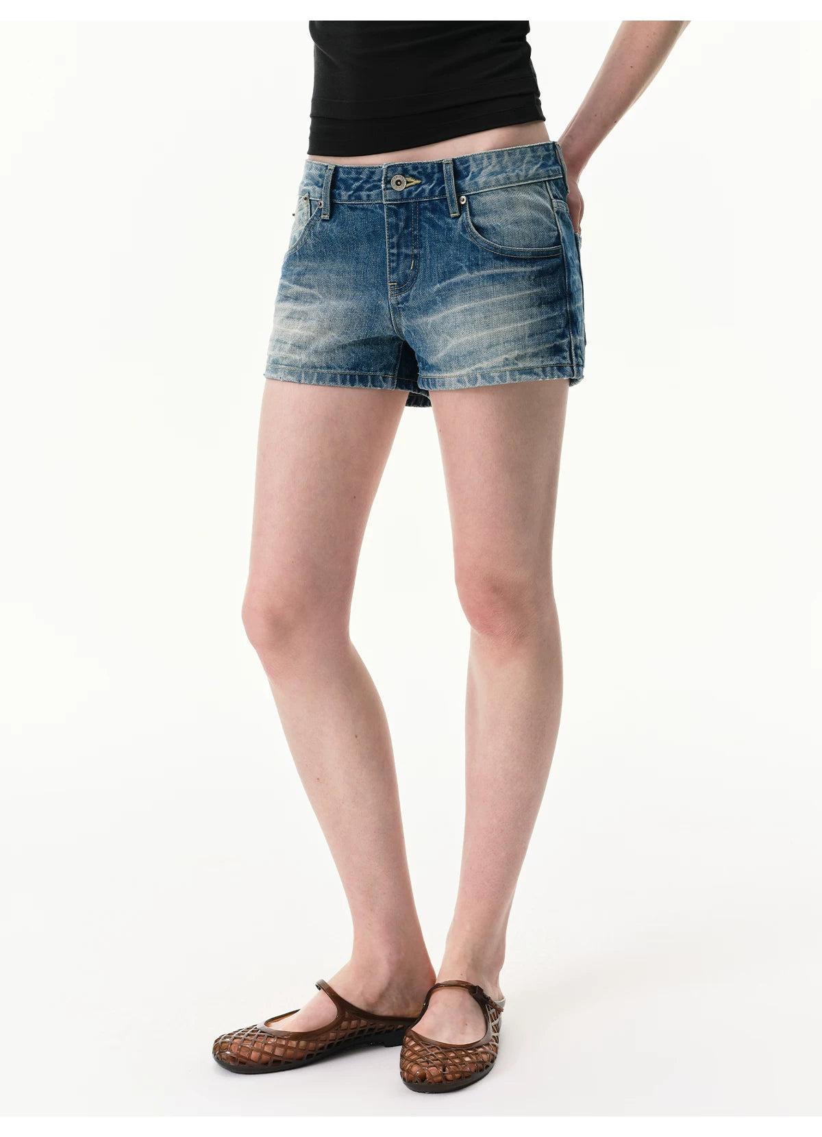 Vintage Washed Low-Rise Denim Shorts
