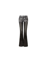 Black Embroidered Silver-Stamped Flared Jeans - CHINASQUAD