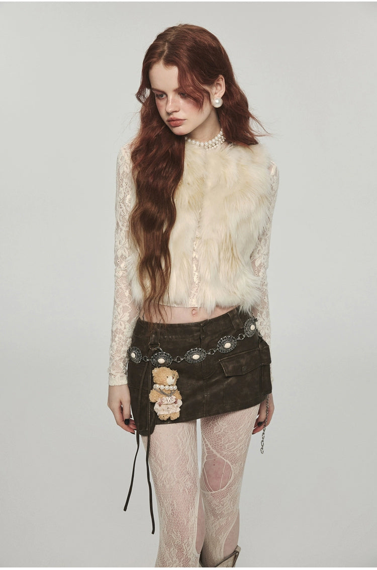 Distressed Washed Leather Bodycon Mini Skirt - CHINASQUAD