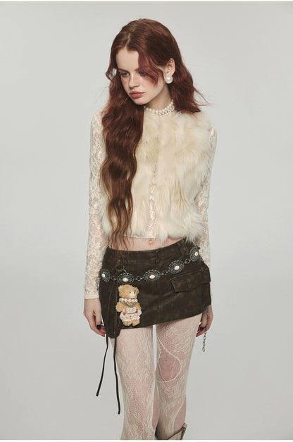 Distressed Washed Leather Bodycon Mini Skirt - CHINASQUAD