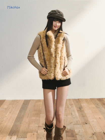 Khaki Eco Faux Fur Vest
