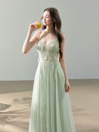 Peach Mist Floral Tulle Layered Slip Maxi Dress