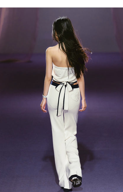 Relaxed Polo Halter Knit Top &amp; Flared Knit Pants Set