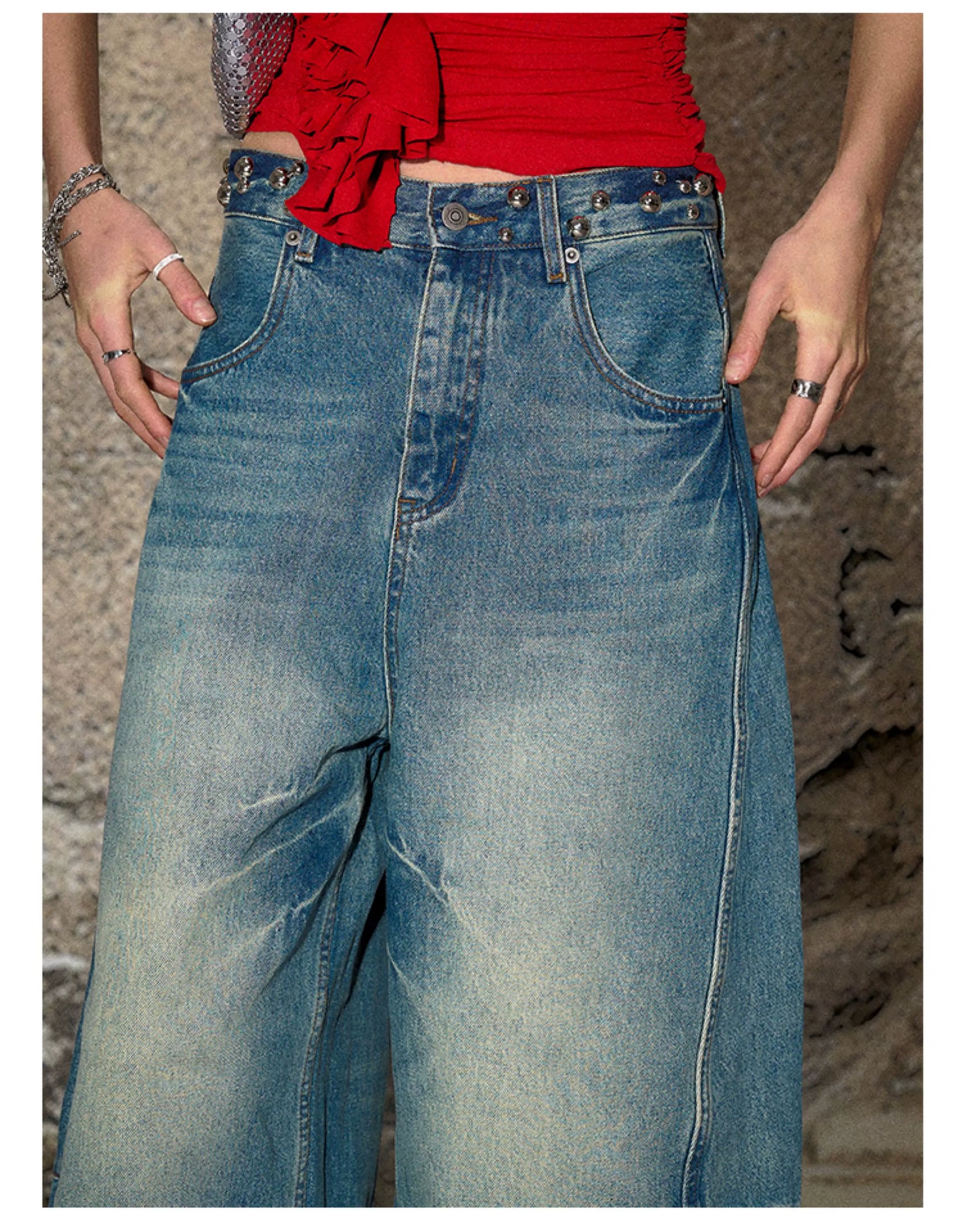 Panel-Seam Wide-Leg Denim Pants