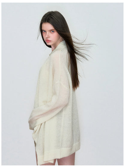 Shawl-Style Asymmetric Wool Knit Sweater