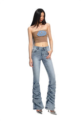 Blue Distressed Slim-Fit Flared Jeans - CHINASQUAD