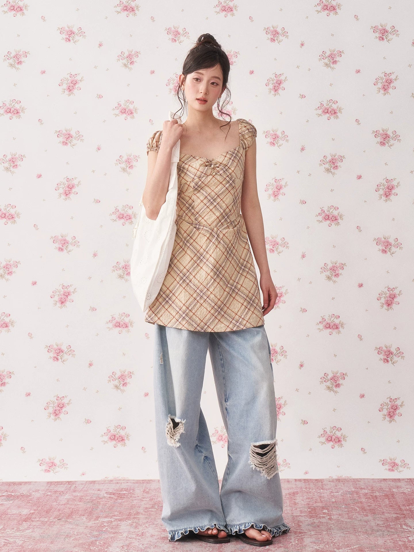 Vintage Distressed Wide-Leg Denim Jeans