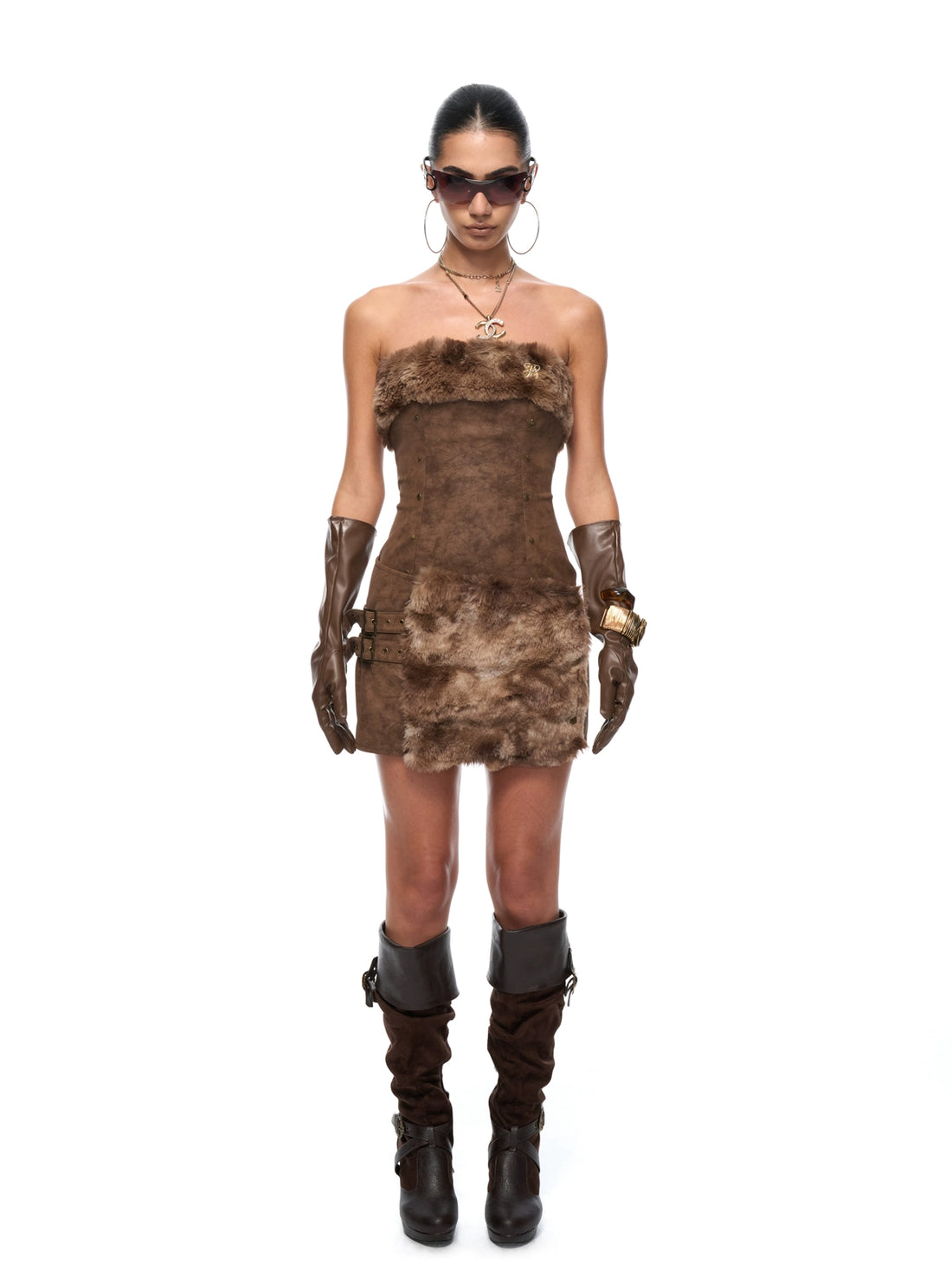 Faux Fur Panel Bodycon Mini Dress