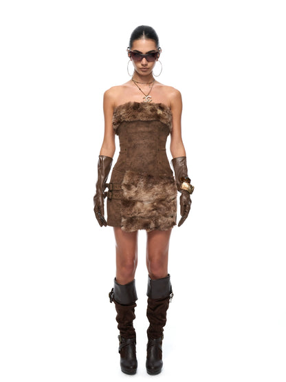 Faux Fur Panel Bodycon Mini Dress