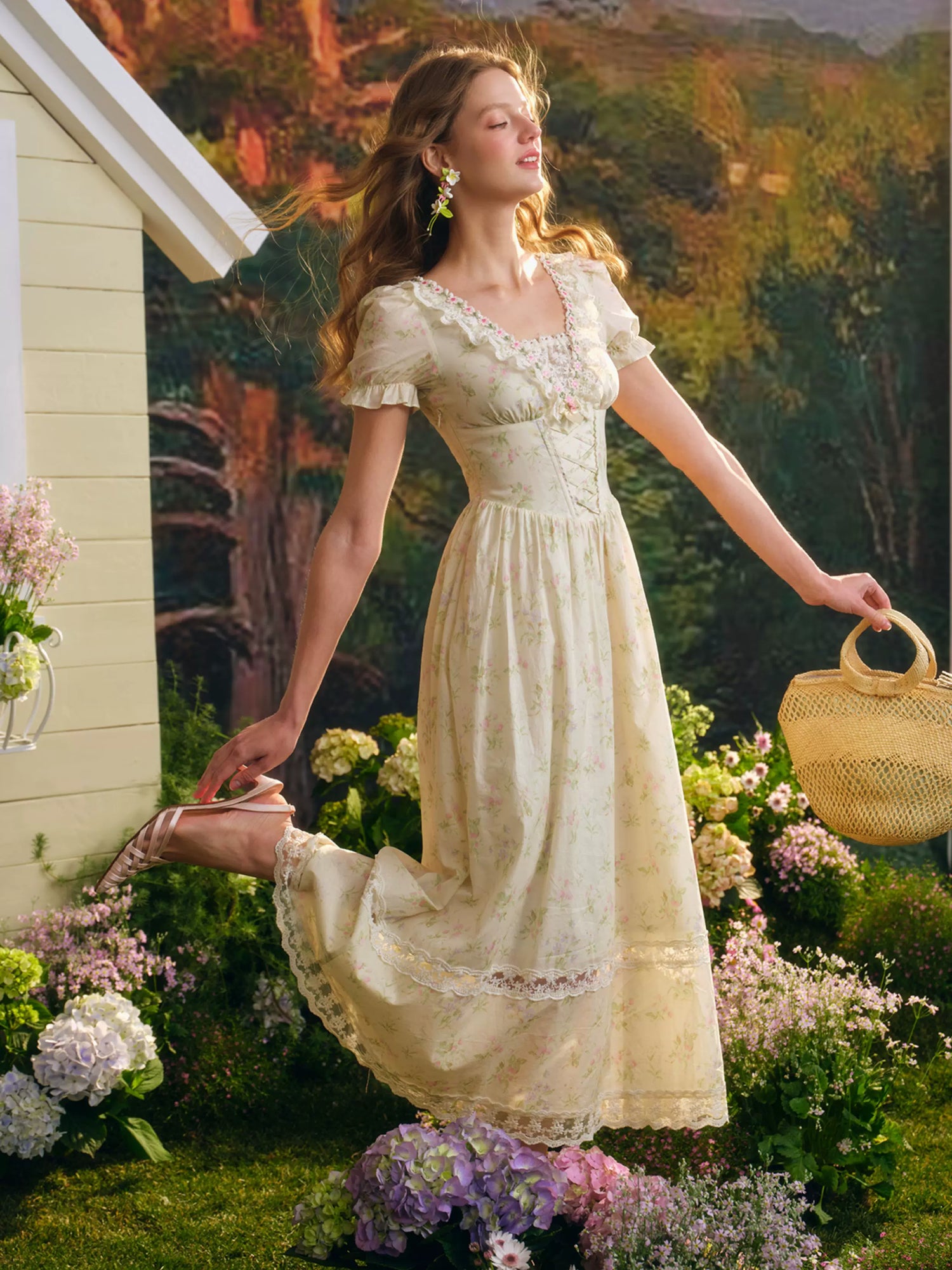 Garden Tea Party Corset Dress L
