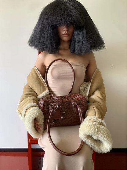 Woven Leatherette Barrel Shoulder Bag ECODAY