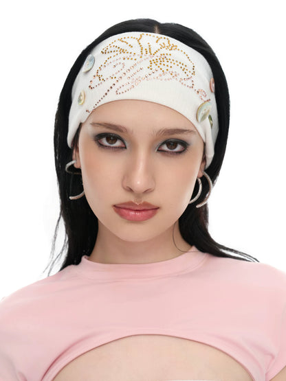 Shell Embellished Stretch Ribbed Headband