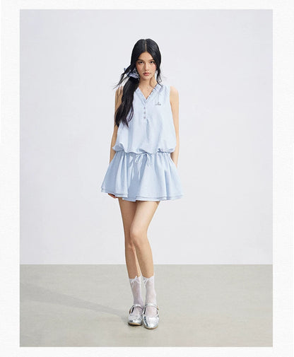 Ruffle Tie Waist Sleeveless Mini Dress