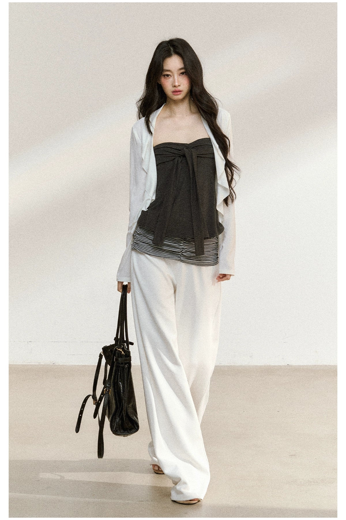 Striped Waist Panel Relaxed Straight-Leg Trousers