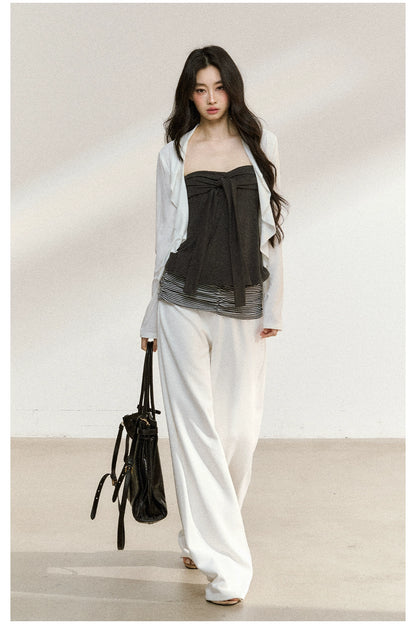 Striped Waist Panel Relaxed Straight-Leg Trousers
