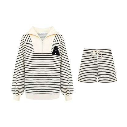 Striped Embroidered Sweatshirt &amp; Shorts Set