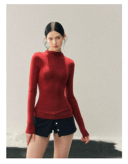 French High-Neck Knit Sweater