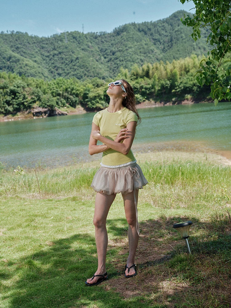 Detachable Floral Cutout Double-Layer Skirt