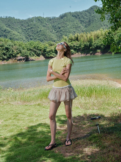 Detachable Floral Cutout Double-Layer Skirt