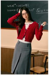 Red Knitted Short Cardigan - CHINASQUAD