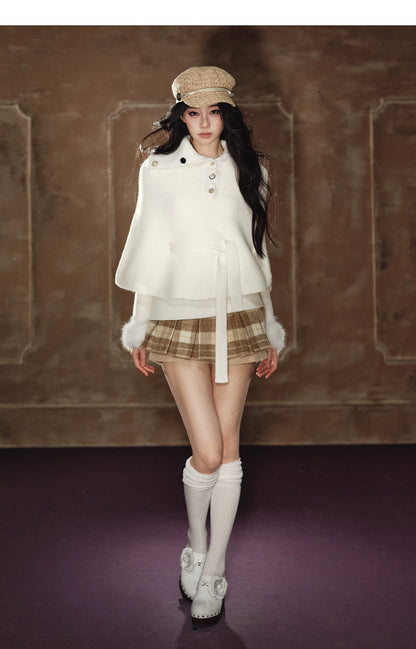 Soft Wool Plaid Pleated Mini Skirt