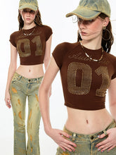 Rhinestone-studded Cropped T-shirt - CHINASQUAD