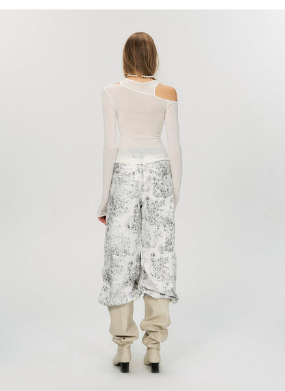 Asymmetric Rhinestone Graphic Cut-Out Slim Fit Top