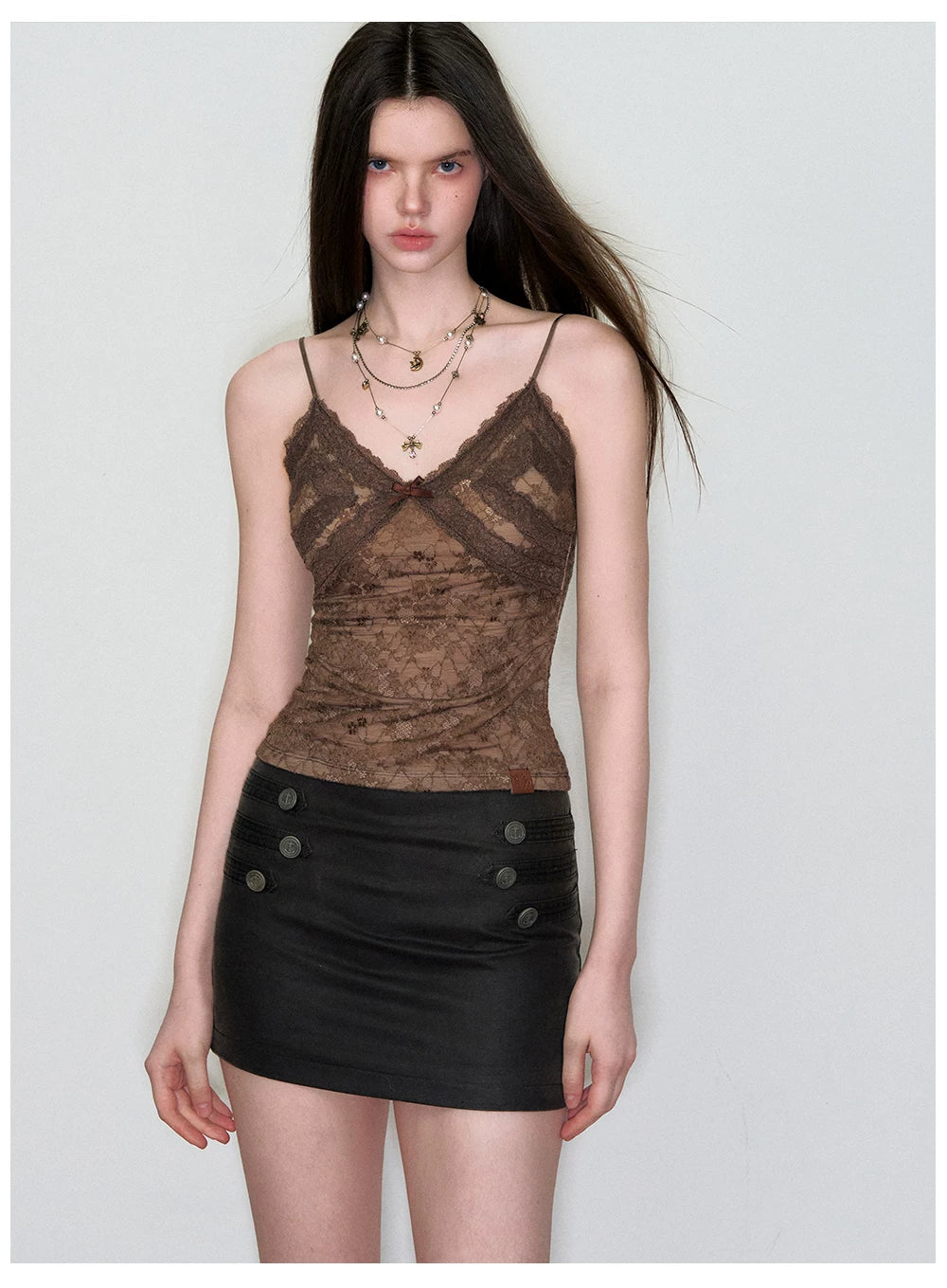 Lace Jacquard Bow Tie Camisole