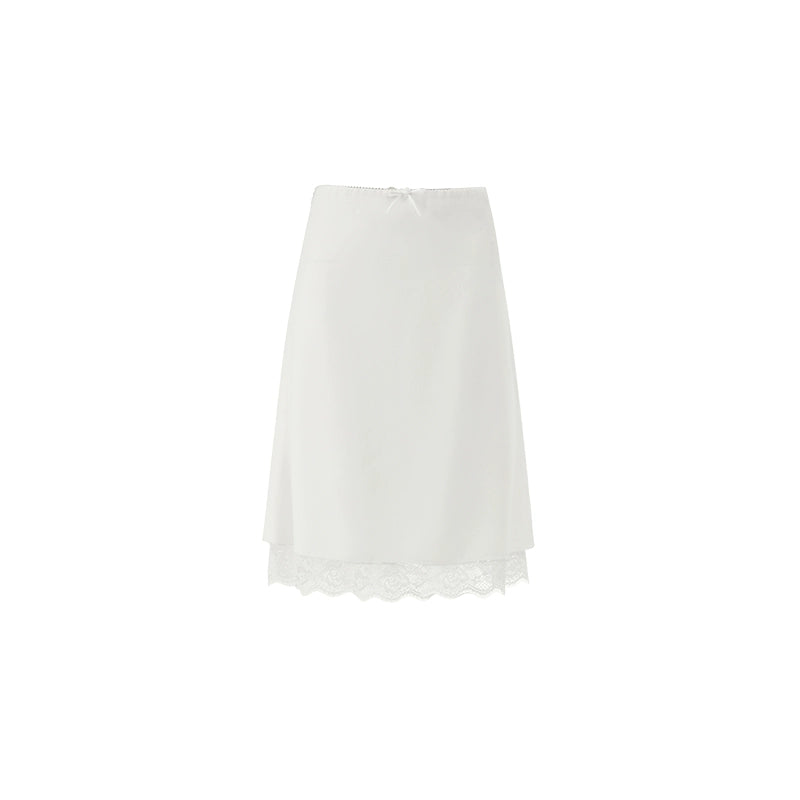 Apricot &amp; White Lace Trim Skirt