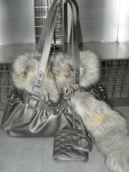 Faux Fox-Trim Structured Tote Bag