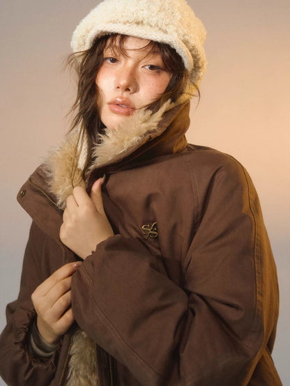 Detachable Faux Fur Collar Parka Down Jacket