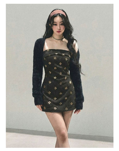 French Wool Strappy Bodycon Mini Dress