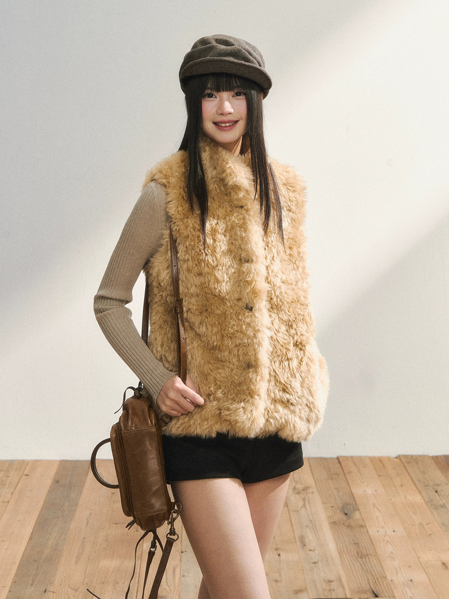 Khaki Eco Faux Fur Vest