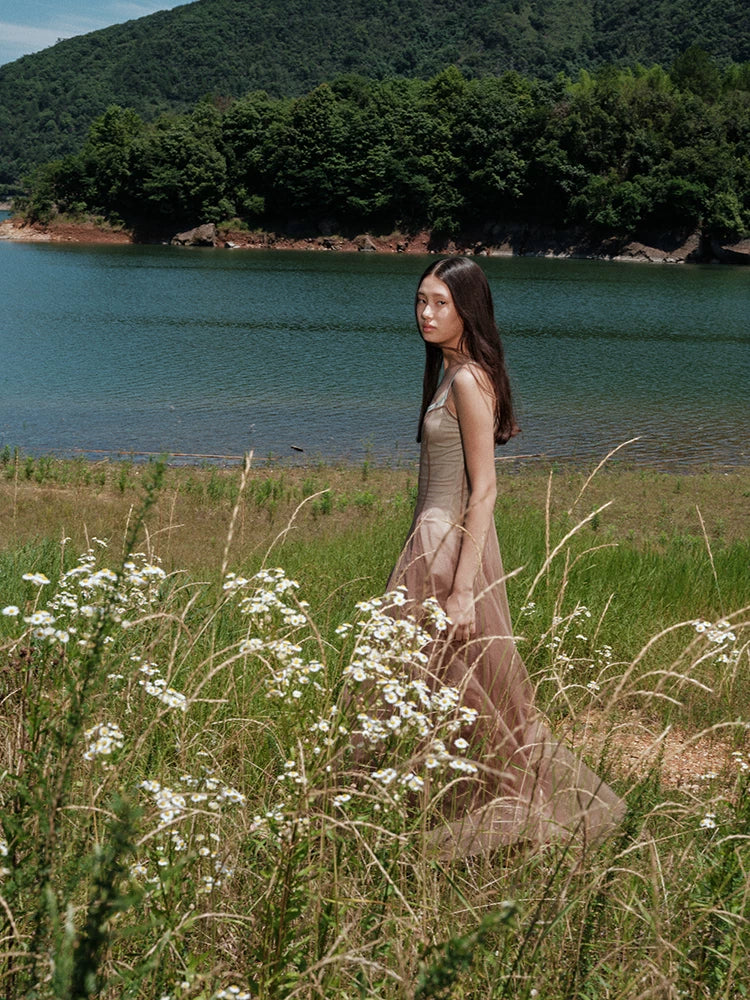 Gradient Mesh Slimming Resort Dress