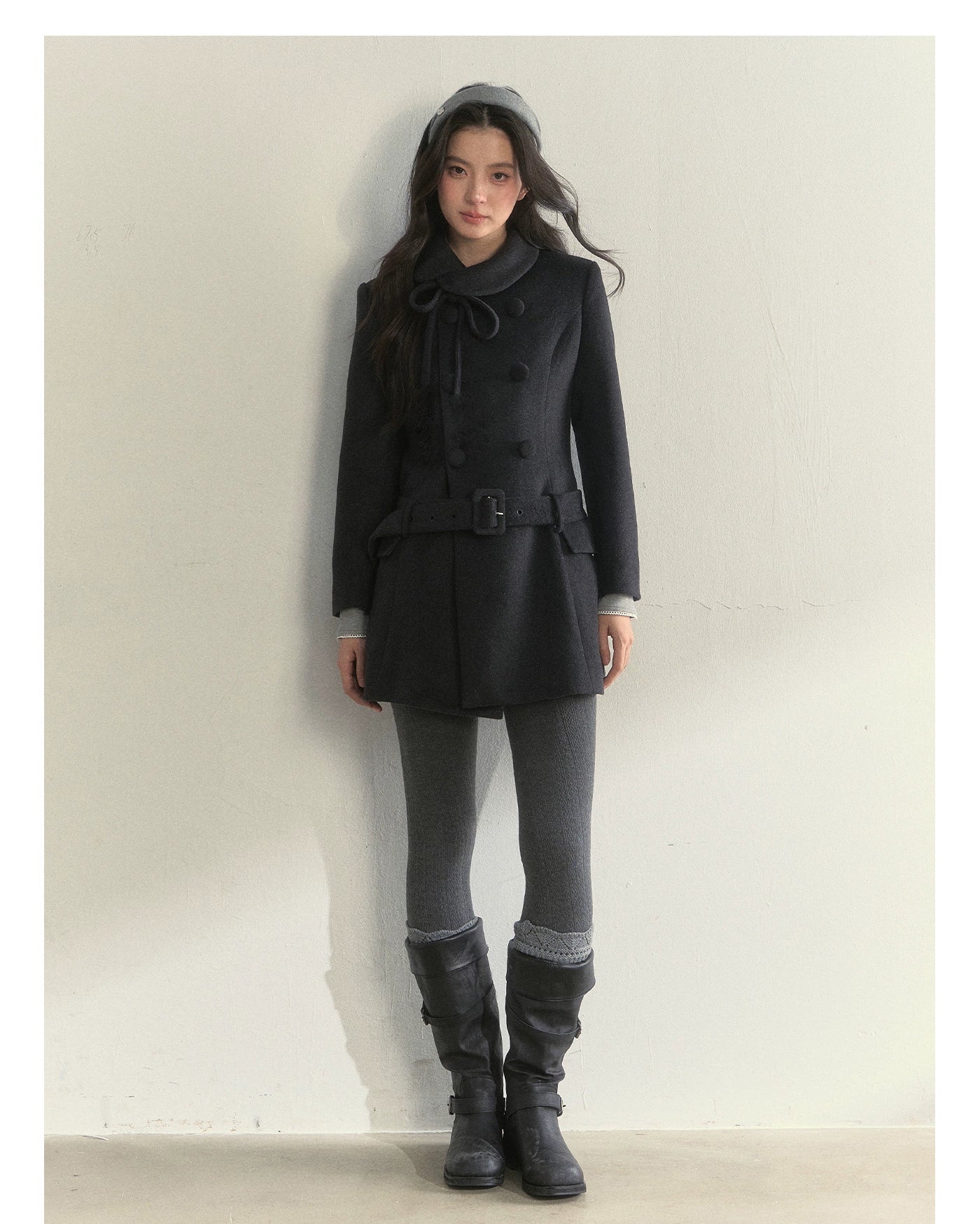 Wool Blend Double-Breasted Midi Coat