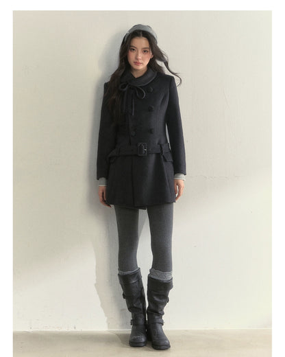 Wool Blend Double-Breasted Midi Coat