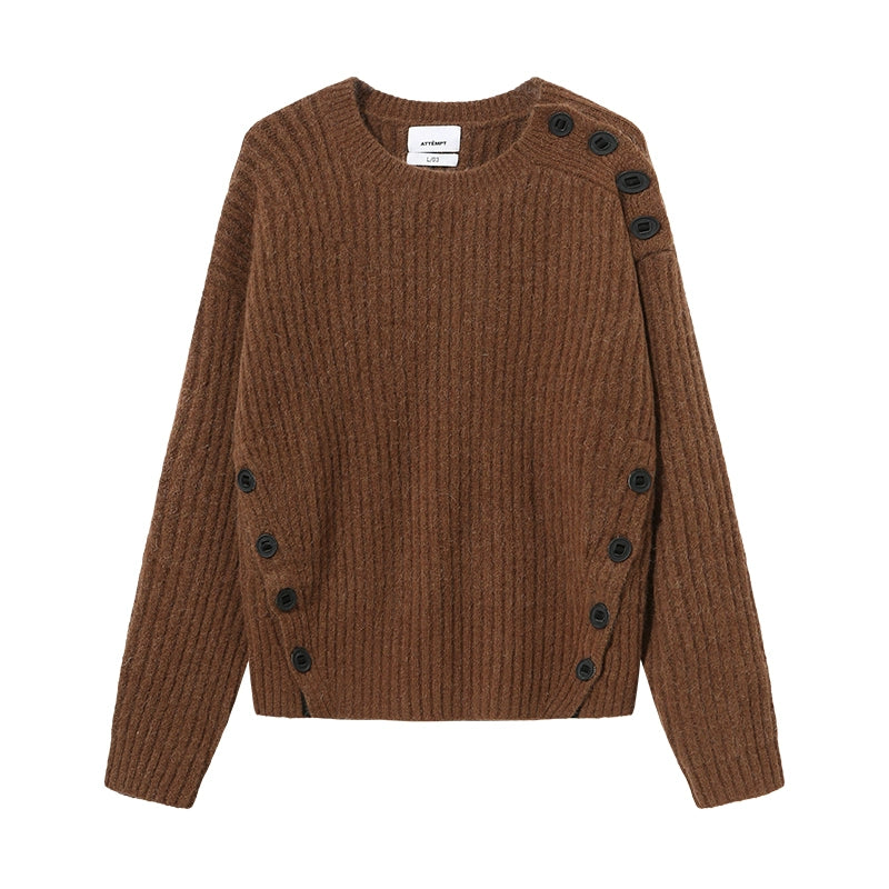 Mohair Wool Multi-Button Crewneck