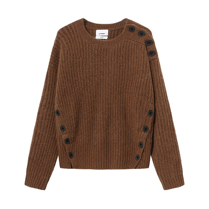Mohair Wool Multi-Button Crewneck