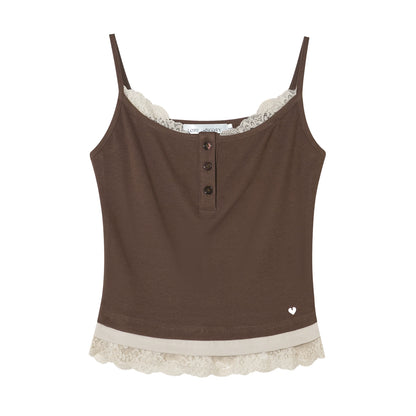 Lace Trim Layered-Effect Contrast Tank Top