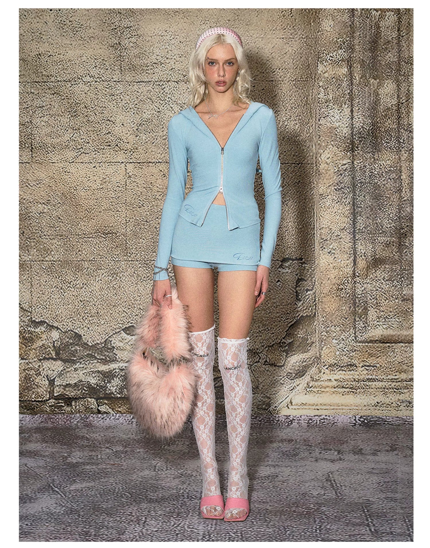 Modal Stretch Zip-Up Hoodie &amp; Faux Skirt Set