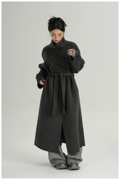 Stand-Collar Long Wool Coat