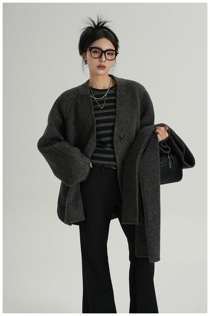 Scarf-Detail Cropped Wool Jacket