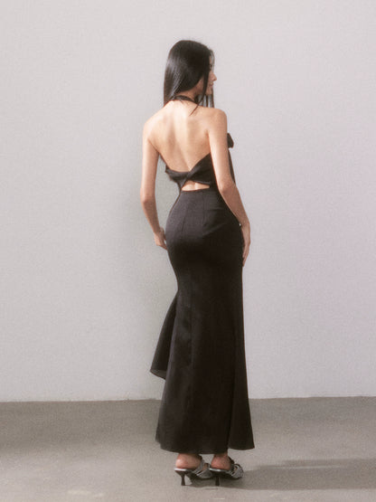 Ouro Shiny Satin Long Dress - CHINASQUAD