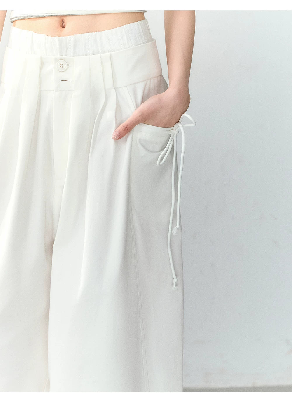 Lyocell Cotton Double-Waist Wide-Leg Pants