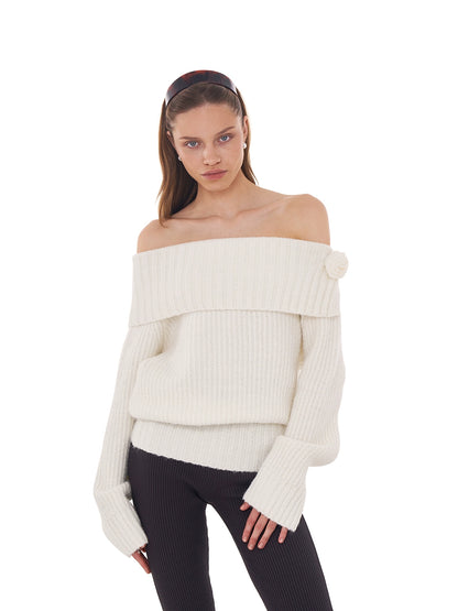 Ballet Flower Off-Shoulder Sweater