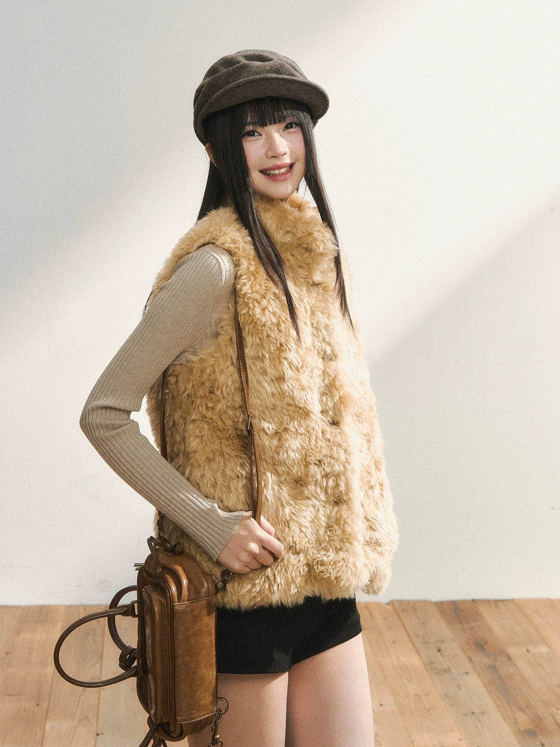 Khaki Eco Faux Fur Vest