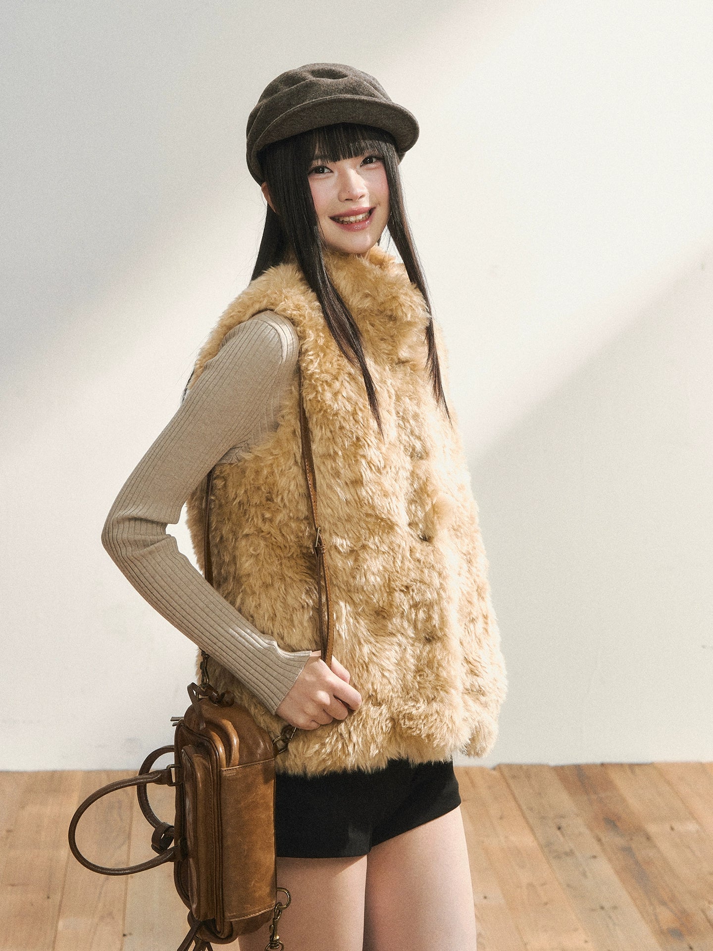 Khaki Eco Faux Fur Vest