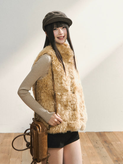 Khaki Eco Faux Fur Vest