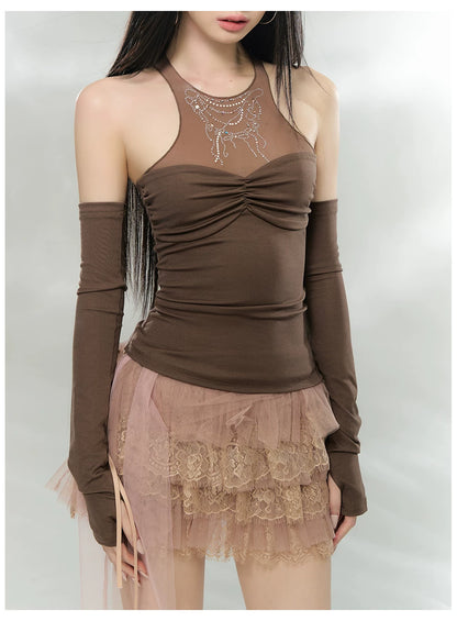 Detachable Mesh Panel Halter T-Shirt