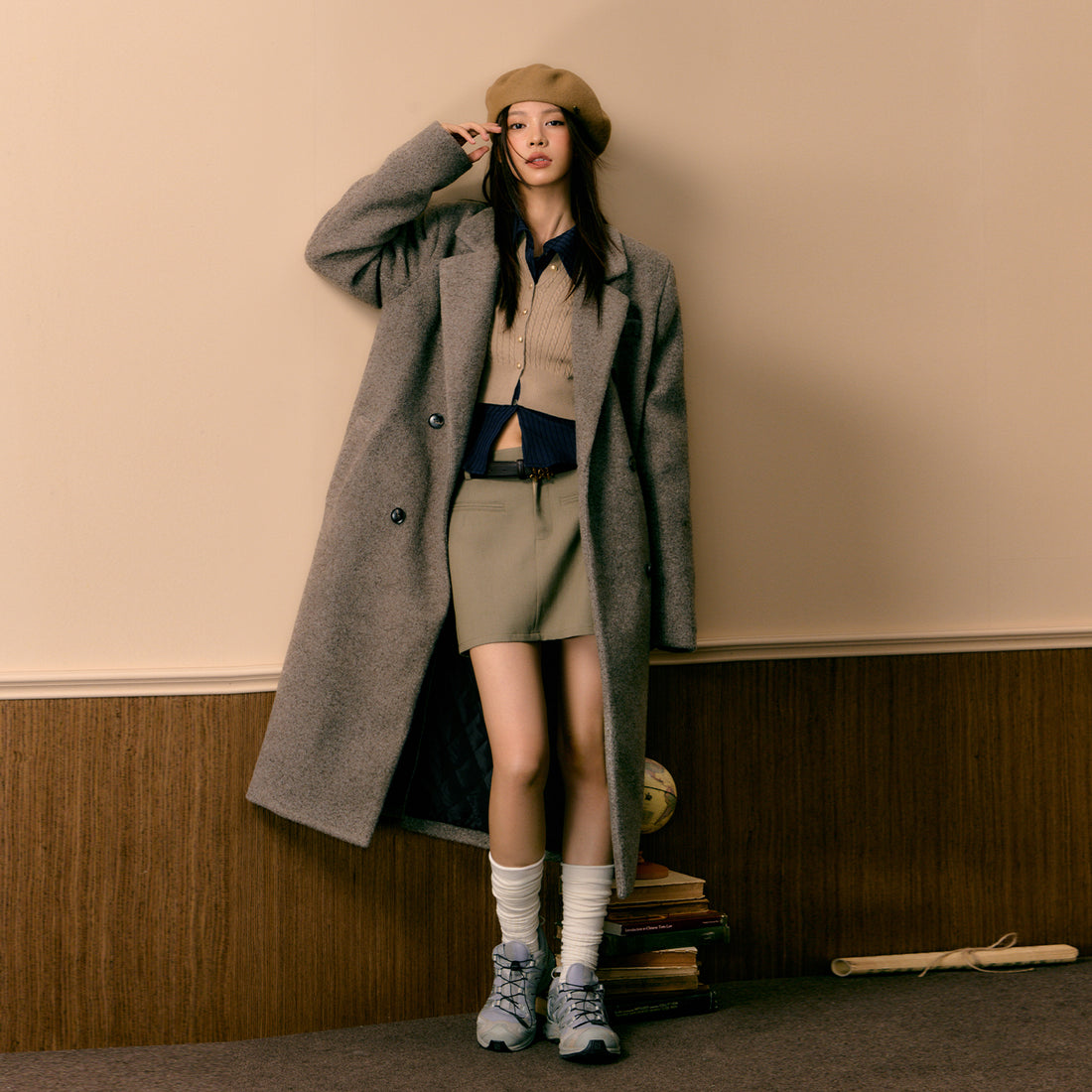 Coffee Double-breasted Wool Coat - CHINASQUAD